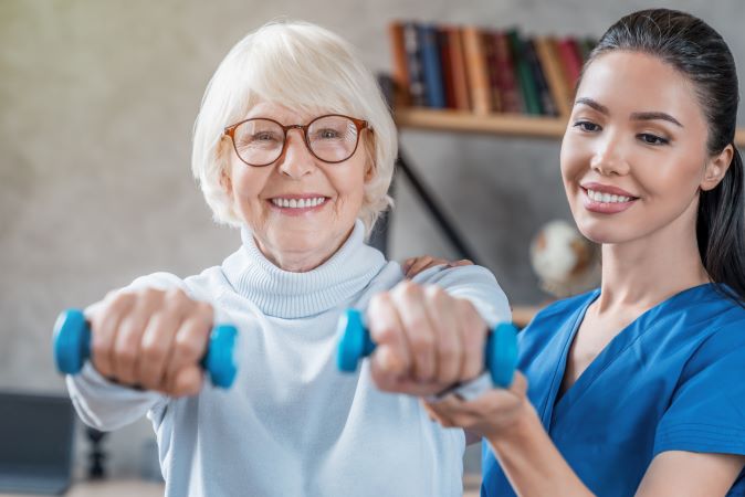 older woman does rehab at home 